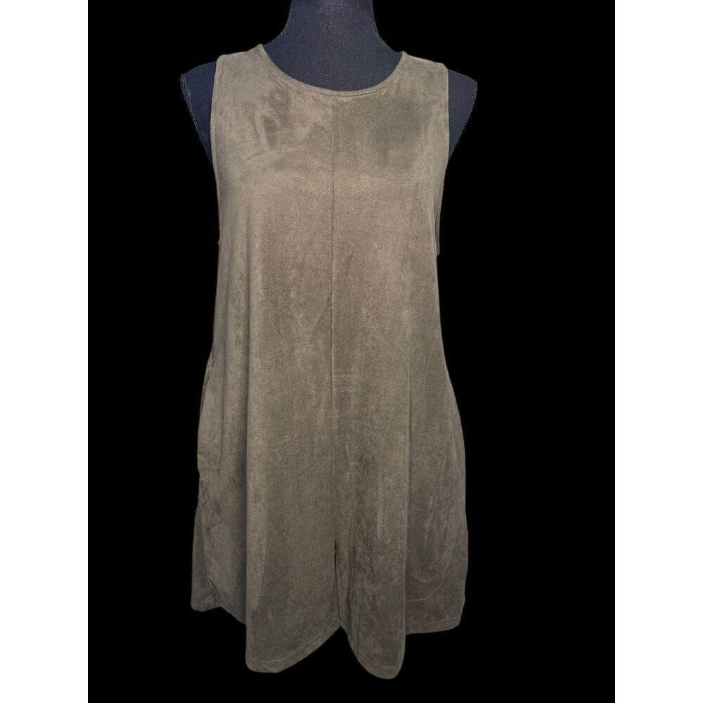 Modlook29 Sleeveless Suede Tunic Shorts Women SM Green Keyhole Back Side Pockets